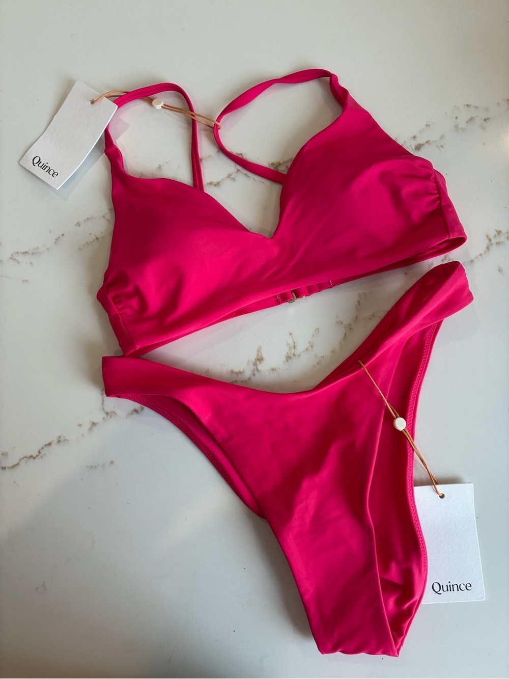 Quince Vibrant Pink Swim Top and Bottom Set new with tag